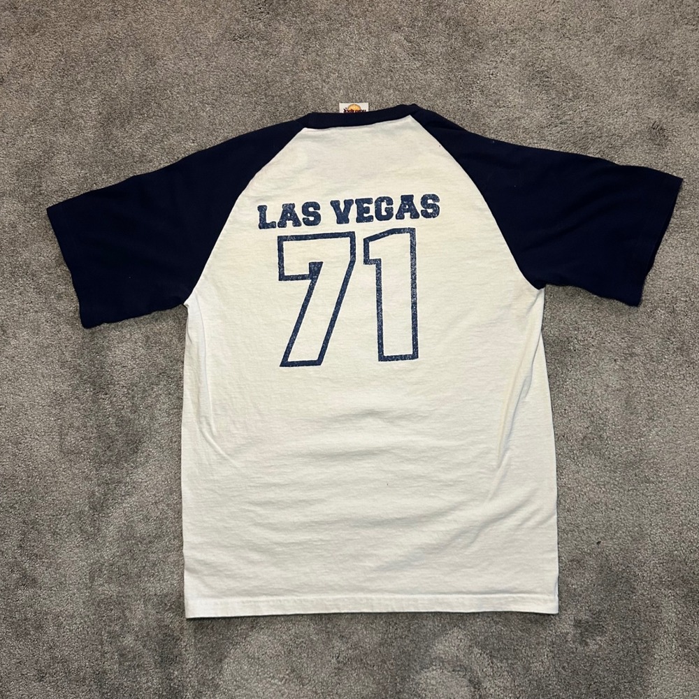 Hard Rock Cafe T Shirt Mens Small White Navy Las Vegas 71 Raglan Baseball USA